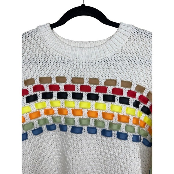 Alice and Olivia Claudette Ribbon Fringe Sweater Women’s Size Large - Picture 3 of 11